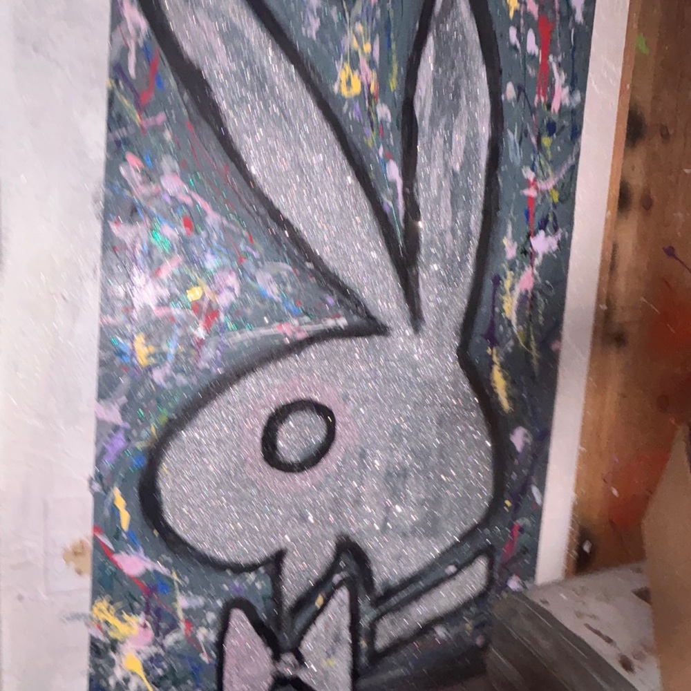 Black and Gray Graffiti Rabbit Painting